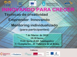Taller «Innovando para crear». Talavera de la Reina (Toledo), 7-8 marzo 2019