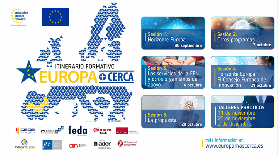 La Red ENTERPRISE EUROPE NETWORK ofrece en Castilla La Mancha el itinerario formativo EUROPA+CERCA sobre financiación europea y Horizonte Europa.