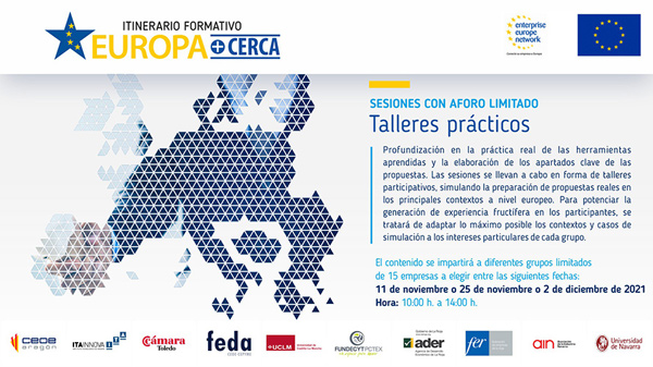 Talleres prácticos del itinerario formativo EUROPA+CERCA- 11 y 25 noviembre y 2 diciembre 2021.